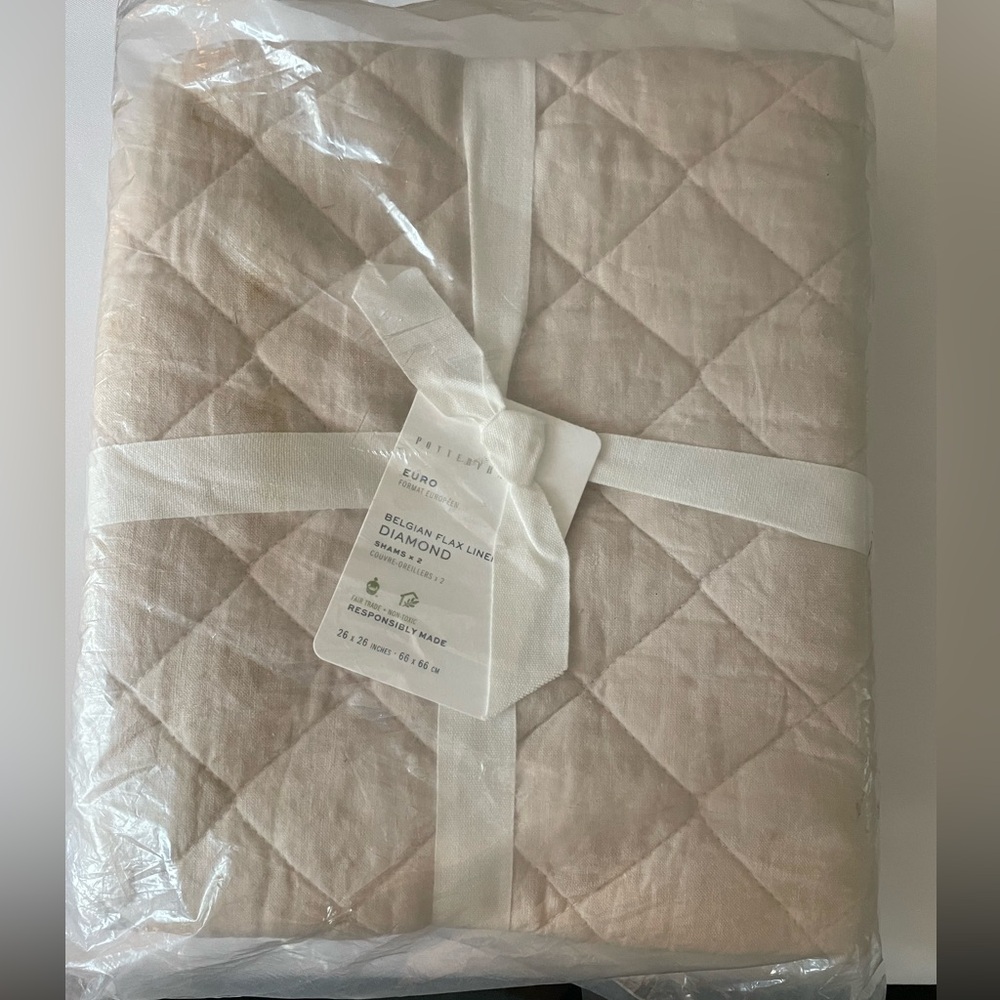 2 Pottery Barn Belgian Flax Linen Diamond Quilted Euro Sham - Picture 2 of 4